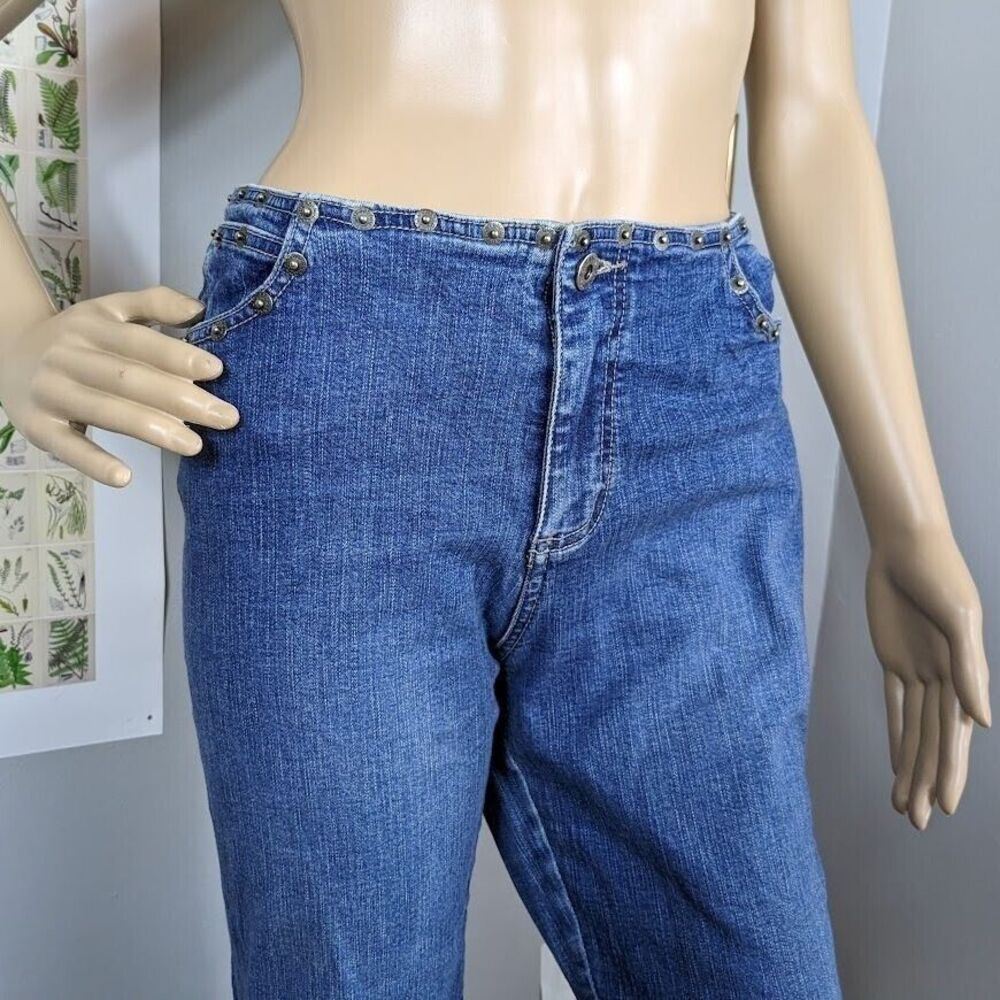Vintage y2k Guess Jeans Flare Denim Studded Detail Medium Wash Size 31 - Picture 4 of 12
